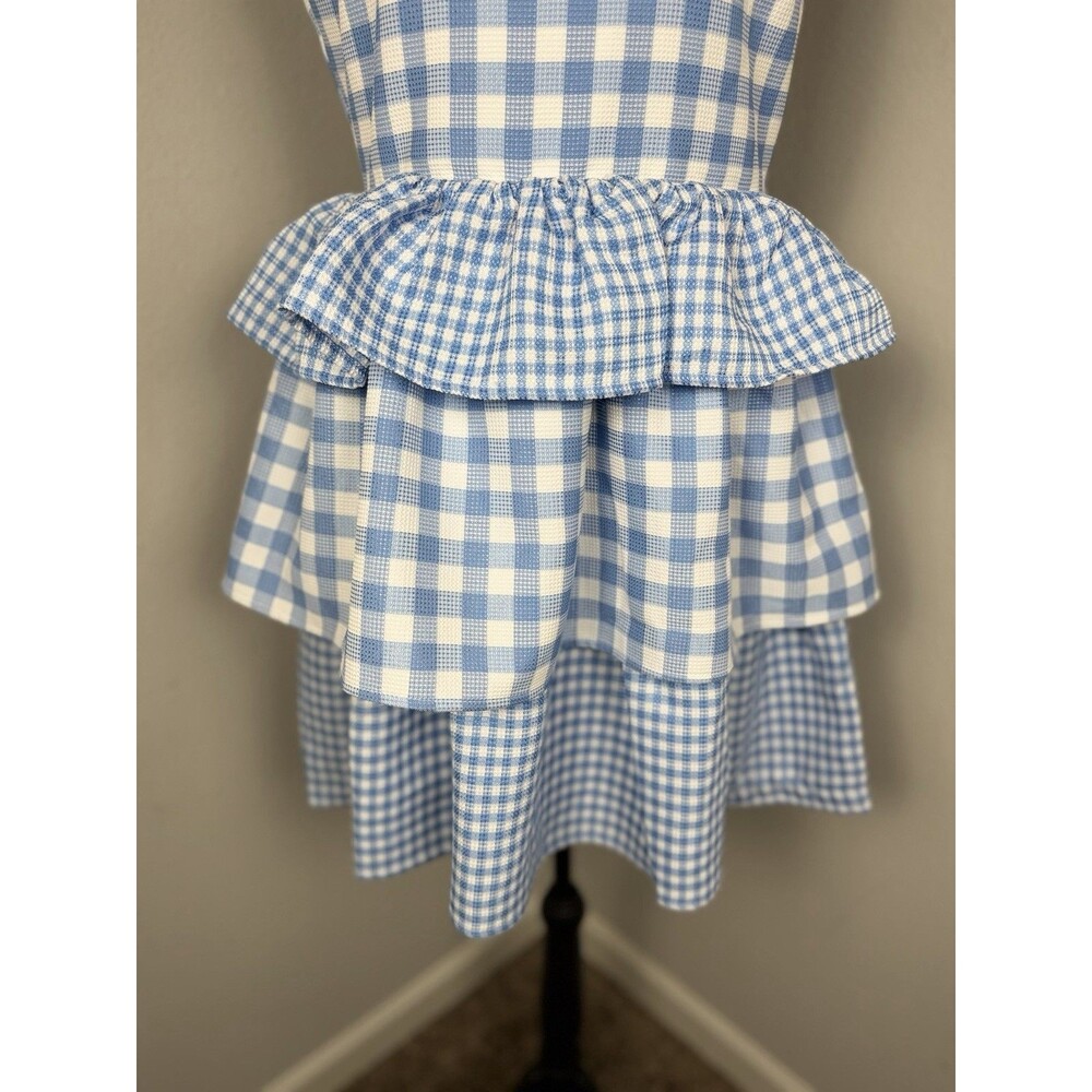 English Factory Blue Gingham Tiered Ruffle Dress Size M Fit & Flare Lined - Picture 4 of 14